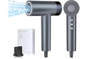 RAVAS Sèche-Cheveux Ionique, Mini Seche Cheveux Voyage avec Ecran OLED, 2200W Seche Cheveux Professionnel, 4 Températures / 3 Vitesses, Léger 475gr, Silencieux, Gris