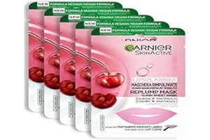 ‎GARNIER Garnier 5 Stück Stoffmaske für Lippen und feuchtigkeitsspendende Formel mit Kirsche und Panthenol