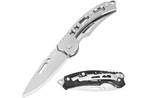 YiMai Navaja Plegable, 2 Piezas Pequeño Navaja de Bolsillo EDC con Llavero para Acampar, Pesca, Picnic, Cortar fruta (Plateado&Negro)