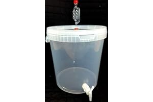 sil2018 Großer Gärbehälter 33 Liter für Bier oder Wein mit Ablasshahn und Gärröhrchen Gäreimer (Transparent 33 l)