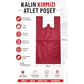 Kalın Kırmızı Poşet B&uuml;y&uuml;k Boy 1 Kg Hışır Atlet Poşet Market Manav &Ccedil;&ouml;p Poşeti 30x60 cm