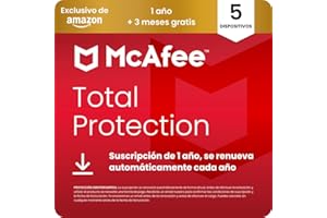 McAfee Total Protection para 5 Dispositivos 2026, 15 meses, Exclusivos de Amazon | Antivirus, VPN, software de seguridad | Suscripción con renovación automática | Descargar