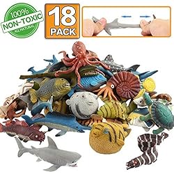 Animal marino, 18 paquetes de juguetes de goma de baño,Se puede cambiar el color de algunos tipos, fiesta de las figuras del mundo zoológico de juguete de baño flotante y blando, baño con tiburón