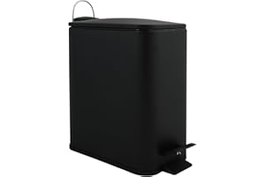 Spirella, Poubelle à pédale 5 litres, Modèle Erik, Rectangulaire, Fermeture Douce et silencieuse grâce au système Slow Close, Utilisation sécurisée avec des pédales antidérapantes, Noir Mat