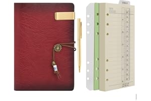 ‎WONDERPOOL Wonderpool Leder A6 Tagebuch Notizbuch Ringbuch mit Stift –Nachfüllbarer Ordner Schreibpapier Spirale Business Notizblöcken Vintage Einband für Büro Reisen Persönlicher Organizer (a-Weinrot,A6)