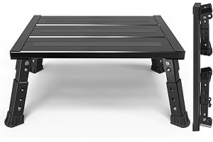 ILOKNZI Escabeau pliable en aluminium 1 marche 3 niveaux réglage de la hauteur largeur surface antidérapante Charge maximale 260 kg (noir)