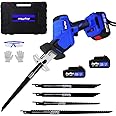 680W Garden Cordless Reciprocating Saw, Brushless Reciprocating Saw 21V Cordless Wood Saw, Sabre Saw w/2x1500mAh Battery, 4 Saw Blades for Tree Branches PVC Metal, 1900RPM Variable Speed Electric Saws