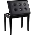 GRANDMA SHARK Piano Stool, Dressing Table Stool, Single Seat Keyboard Bench with Storage Compartment, Soft Faux Leather Padded Seat (Black)