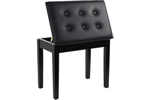 GRANDMA SHARK Piano Stool, Dressing Table Stool, Single Seat Keyboard Bench with Storage Compartment, Soft Faux Leather Padded Seat (Black)