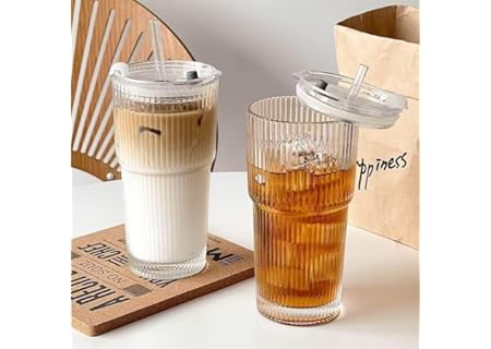 BUOAZR Set med 2 vattenglas med lock och sugrör och borste, 600 ml juicekopp, cocktailglas, glasmugg - Amazon Deal & Rabatt