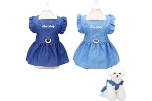Komate Kleine Hundekleidung Kleidung Welpe Weste Geschirr Ruffled Fransen Mädchen Hundekleid Geschirr Soft Jean Röcke Kleid für weibliche Haustier Hunde Chihuahua (Navy Blau, X-Small)