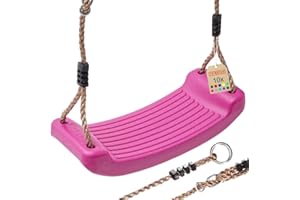 TRIBECCO Columpio de plástico antideslizante (lila) Columpio ajustable para niños, para colgar en exteriores e interiores, para niños de 3 a 12 a 70 kg