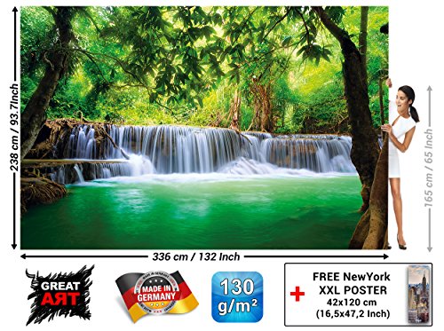 Murale Cascade Feng Shui - Décoration murale vacance paradisiaque dans une Forêt Tailandaise en Asie avec Wellness Spa Relax | murale photo mur deco chez GREAT ART (336 x 238 cm)