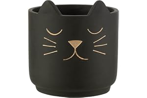 J-Line by Jolipa Cache Pot Noir avec Visage de Chat de Couleur Or
