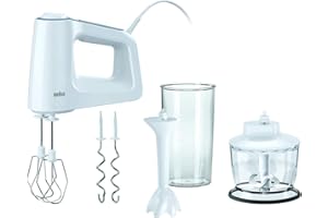 ‎BRAUN Braun MultiMix 3 HM 3135 Handmixer – Handrührgerät mit 5 Geschwindigkeitsstufen & Turbo-Funktion, inkl. Schneebesen, Knethaken, Pürierstab, Zerkleinerer und 600 ml Mix- und Messbecher, 500 Watt, weiß
