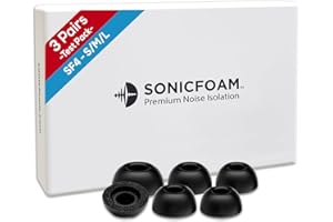 SONICFOAM Memory-Schaum-Ohrhörer-Aufsätze – Prämie Geräuschisolierung, Ersatz-Ohrhöreraufsätze aus Schaumstoff, 3 Paar für In-Ear-Kopfhörer (SF4, S/M/L, Schwarz, Testerpaket)