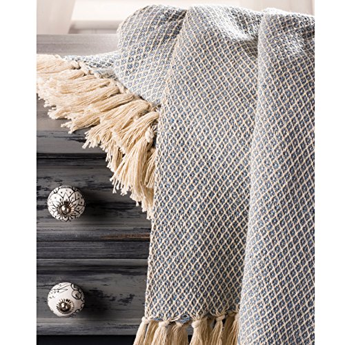 Fair Trade Soft Hand Woven Bedspread Settee Sofa Throw Blue Diamond Pattern 100% Cotton 225 X 250cm