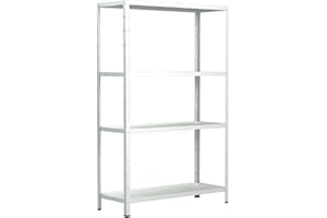 SCHULTE Regalwelt Steckregal mit 4 PowerMAX Fachböden, 50 kg Tragkraft, 137x75x30 cm (HxBxT), weiß, Lagerregal, Werkstattregal, Kellerregal, Garagenregal, Metallregal