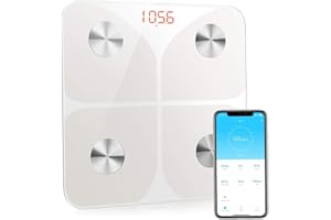 FORYOND Pèse-personne numérique 2025 avec application, 180 kg, Bluetooth, pour la graisse corporelle, IMC, l'eau et la masse musculaire Blanc