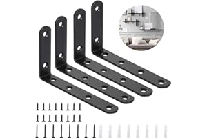 HUAHUANGHUI 4 Pezzi Staffe per Mensole,Triangolare Staffe per Mensole a Parete,125 x 75 mm Staffa Angolare Nero Staffa L con 24 Viti e 8 Ancore,Supporti per Mensole Pesanti di Legno Tavolo a Muro Sedia