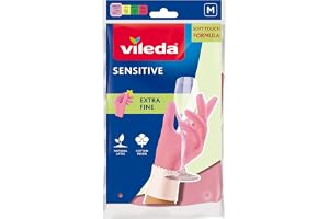 Vileda Sensitive, Dishwashing Gloves, Durable Cleaning Gloves, maximum sense of touch, Cotton lining, Size M Medium, 1 pair