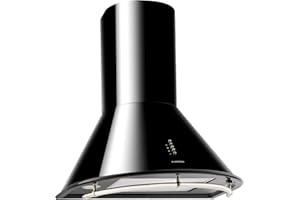 KLARSTEIN Lumio Neo - Hotte Murale aspirante Style rétro avec Rail pour accrocher ustensiles (60cm, Extraction 610m³, Mode Recyclage Possible, 3 Vitesses) - Noir