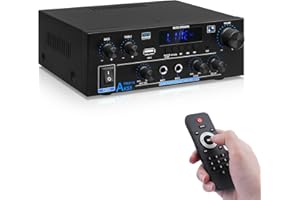 SIKKEBY HiFi-Verstärker AK55 Bluetooth Stereo-Audioverstärker Receiver 2 Kanäle 70WX2 Max. 600W Digitale Endverstärker Soundverstärker 12V/ 220V für Zuhause oder Auto