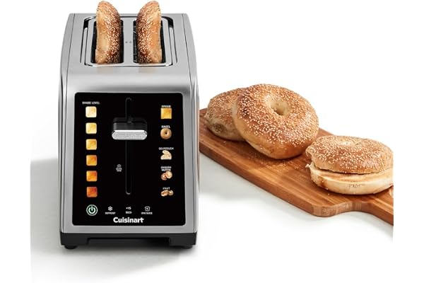 Cuisinart SimpliTouch XL Tostadora 2 rebanadas | Ranuras extra grandes | Pantalla táctil a color | High-Lift QuickView™ | Programas pan, bagel, muffin | Funciones descongelar, boost +15s | Acero inox