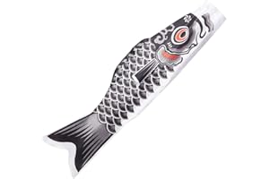 GORGECRAFT 46.5 Inch Japanese Carp Flag Polyester 3D Black Koi Fish Windsock Flags Streamer Hanging Outdoor Koinobori Banners Decoration for Wall Tree Patio Porch Yard Garden Party Festival Decor