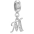 Genuine 925 Sterling Silver Letter Beads Initial A-z Dangle Alphabet Crystal Charm Fits European Bracelet Necklace