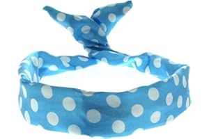 Topkids Accessories Draht-Stirnbänder mit Punkten, gestreift, Vichy-Karo, Frauen, Mädchen, Haarschleife, Bandana, Kopftuch, Haarband der 1950er Jahre, Landmädchen-Kostüm (hellblau, Satin, gepunktet)