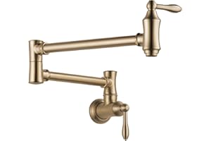 Delta Faucet Tradycyjny szczotkowany złoty kran do napełniania garnków, Delta Pot Filler Gold, Farmhouse Pot Filler Kran Montaż ścienny, Potfiller, Mosiądz, Szampan Brąz 1177LF-CZ