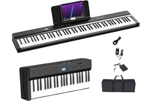 OYAYO Piano plegable mejorado de 88 teclas, teclado semiponderado de tamaño completo compatible con MIDI, teclado plegable portátil Bluetooth con pedal de sostenido y bolsillo para piano, atril