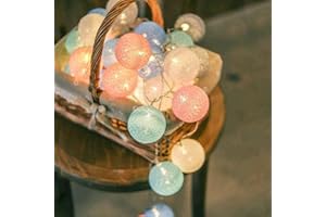 Ciskotu Guirlande Lumineuse Coton Boules Avec Prise - 3,8M 20 LEDs Chaîne Lumière pour Chambre Rideau Fête Noël Anniversaire Halloween Mariage Chambre de Bébé Romantique Décor