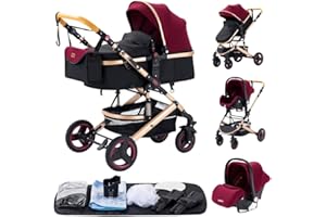 GLOKID Carrito bebé 3 Piezas, Carro, Carrito bebé 3 en 1, Silla Paseo, Sistema de viaje, Plegable, neumáticos de caucho, Con accesorios, Góndola, Adaptateurs, 25 kg (Rojo)