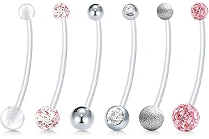 Mayhoop Pregnancy Belly Bar Belly Button Rings 14G Mix Style 32mm Maternity Flexible Bioplast Belly Navel Button Ring Retainer with 12-18mm Acrylic Short Belly Bar