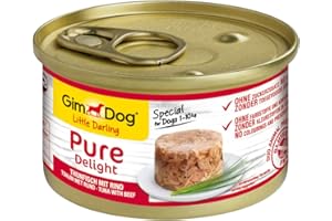 GimDog Pure Delight Tonno con manzo, Snack per cani ricco di proteine con pesce tenero in gustosa gelatina, 12 scatolette, 12 x 85 g