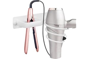 YUET Hair Dryer Holder Hairdryer Straightener Station Wall Mounted Metal Spiral Shelf Bracket Stand Hanger Organizer Blow Storage With Cable Tidy Rack For Dressing Table Bathroom Professional White