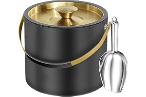 iHoo 3,2 l ishink med silikonlock, tång och sil, dubbelvägg rostfritt stål isolerad svart ishink för fester och cocktailbar, håller isen längre