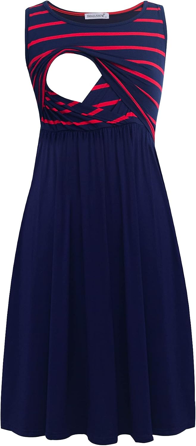 Smallshow Mujer Vestido de Lactancia de Maternidad, en Capas, con Bolsillos
