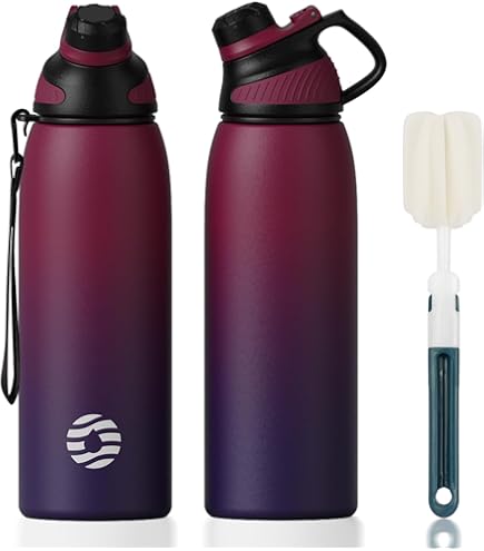 WATERSY 32oz/946ml Geïsoleerde Waterfles, Roestvrijstalen Thermosfles Met Handvat & 2 Deksels, BPA-Vrij - 48u Koud & 24u Warm voor Fitness, Sport, Hiking, Kamperen (Rood-Blauw WATERSY 32oz/946ml Geïsoleerde Waterfles, Roestvrijstalen Thermosfles Met Handvat & 2 Deksels, BPA-Vrij - 48u Koud & 24u Warm voor Fitness, Sport, Hiking, Kamperen (Rood-Blauw
