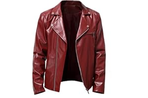 RLEHJN Leather Jacket Mens UK Sale Clearance Motorcycle Bomber Jacket Winter Warm Coat Retro Jacket Faux Leather Outerwear with Pockets Windbreaker Jacket Full Zip Lapel Collar Coat