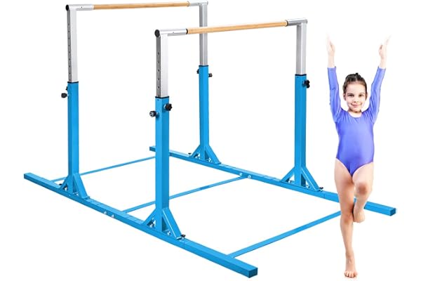 COSTWAY Barres Parallèles de Gymnastique Hauteur Réglable 11 Niveaux, Double Barre Gymnastique à Largeur Réglable Charge 100KG, Entraînement pour Enfants 6 à 12 Ans