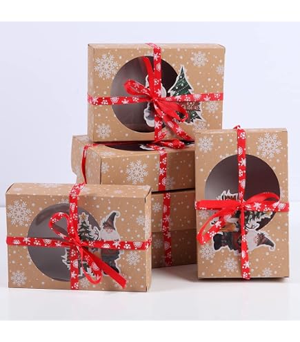 Fayavoo 12 Scatole Regalo Natalizie Per Biscotti – Kraft Con Finestra Trasparente, Carta Oleata E Nastri – 18x12x5 Cm