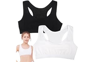 UICCVOKK 2 Pack Sports Bra for Girls, First Bra for Girls 9-14 Years Sports Training Seamless Girls Bras Teenage Bra Top Non Padded Cotton Crop Tops, Black White