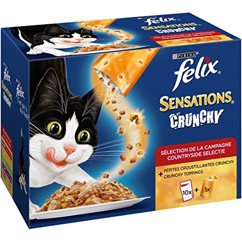 Felix Sensations Crunchy Crumbles Viandes - 10 x 100 g + 1 x 40 g  - Sachets Fraîcheur pour Chat Adulte  - Lot de 6