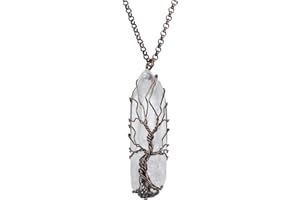 JSDDE Natural Crystals Stone Necklace Life Tree Wire Wrapped Clear Quartz Healing Crystal Gemstone Necklaces for Women Bronze