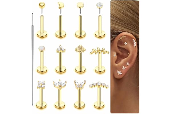 LOLIAS /20G Labret Piercing Smycken Kirurgiskt stål Internt Trådlösa Tragus Örhängen CZ Silver/Guld Platt Baksida Örhängen Läppstång Tragus Helix Brosk Snäspiercing Smycken 6 mm