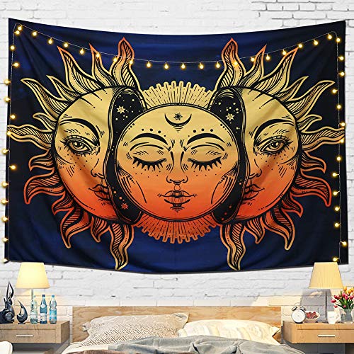 Dremisland Tapestry Moon Sun Psychedelic Wall Hanging Many Fractal Faces Tapestries Indian Mandala B