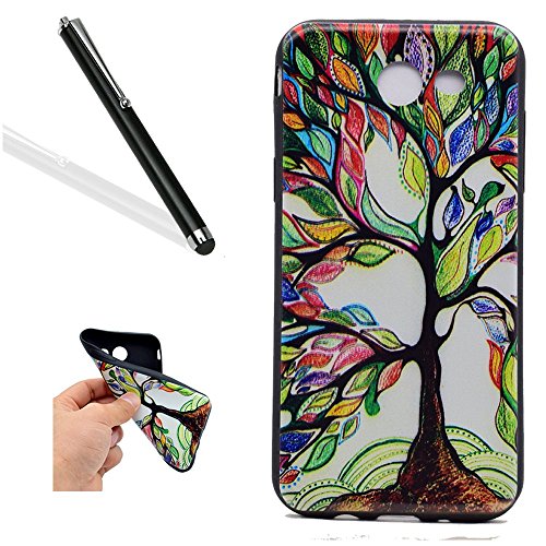 Galaxy J3 2017 Case,Galaxy J3 2017 Soft Case Cover,Leeook Creative Cool Elegant Retro Beautiful Colorful Life Tree Pattern Design Lightweight Ultra Slim Thin Flexible TPU Silicone Protective Gel Plastic Shock Absorption Proof Drop Defend Anti Scratch Shell Bumper for Samsung Galaxy J3 2017 + 1 x Black Stylus